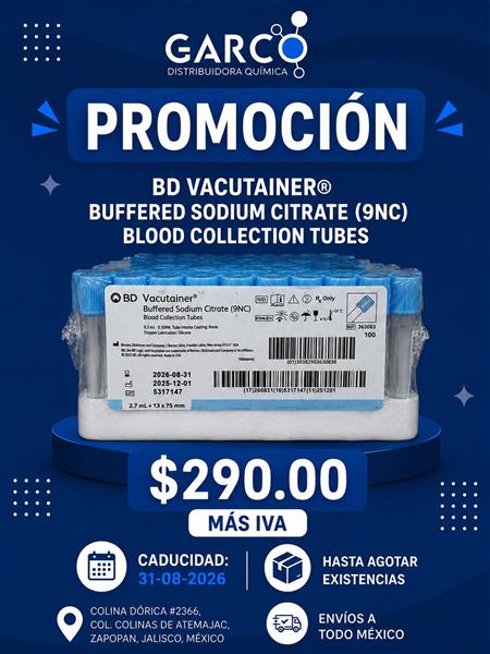BD VACUTAINER BUFFERED SODIUM CITRATE (9NC) Tubos de recolección de sangre