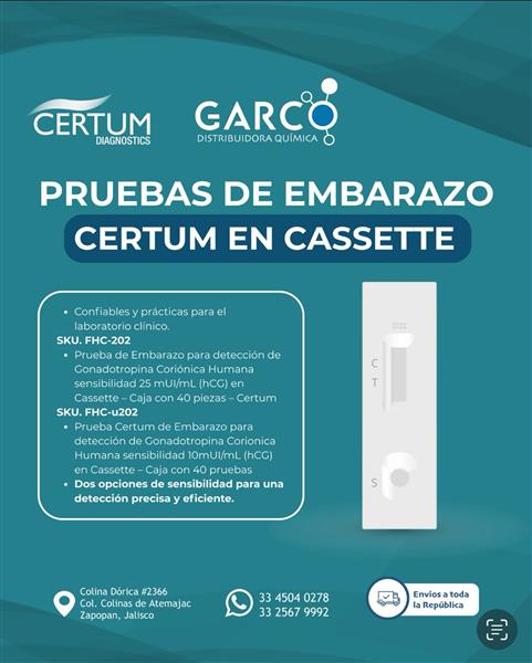 PRUEBAS DE EMBARAZO CERTUM EN CASSETTE